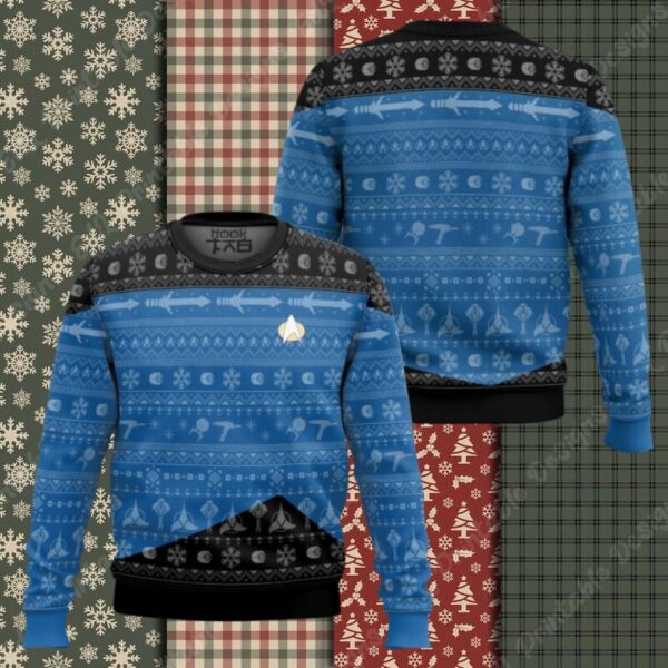 3D S.T The Next Generation 1987 Blue Ugly Christmas Ugly Sweater