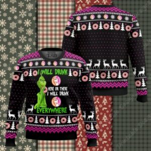 Grinch I Will Drink Dunkin’ Donuts Everywhere Ugly Christmas Sweater
