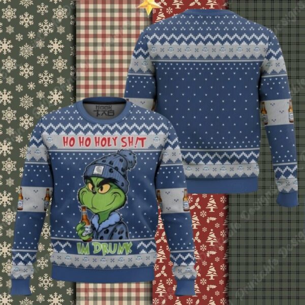 Ho Ho Holy Sh!t Im Drunk Busch Light Grinch Ugly Sweater
