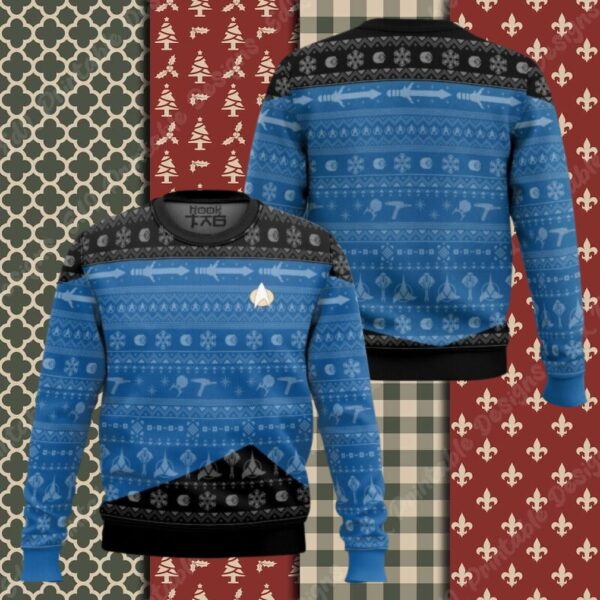 3D S.T The Next Generation 1987 Blue Ugly Christmas Ugly Sweater