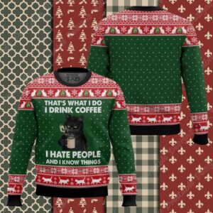 Black Cat Drink Coffee Ugly Christmas Sweater, Xmas Gifts