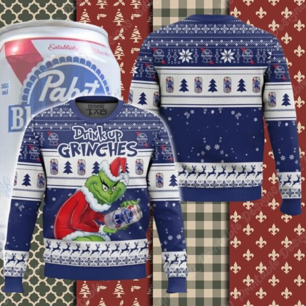 Drink Up Grinches Pabst Blue Ribbon Ugly Sweater