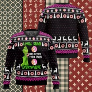 Grinch I Will Drink Dunkin’ Donuts Everywhere Ugly Christmas Sweater