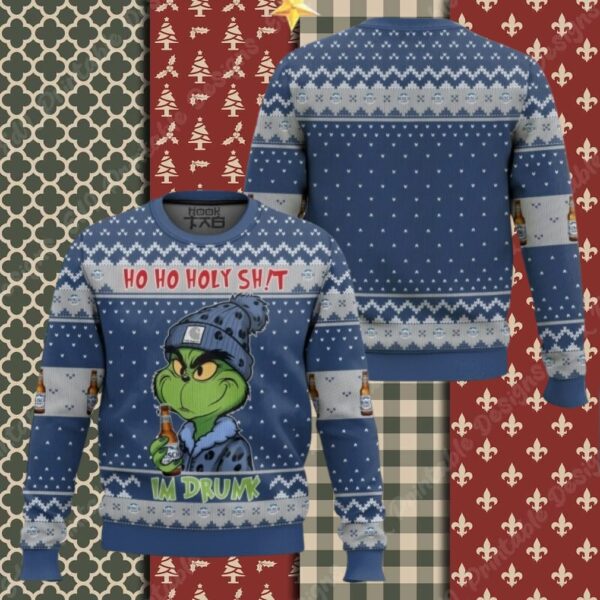 Ho Ho Holy Sh!t Im Drunk Busch Light Grinch Ugly Sweater