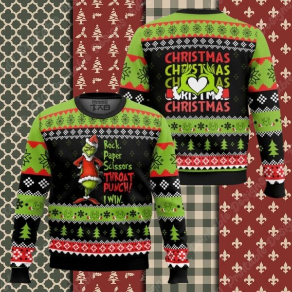 I win Grinch Christmas Ugly Sweater