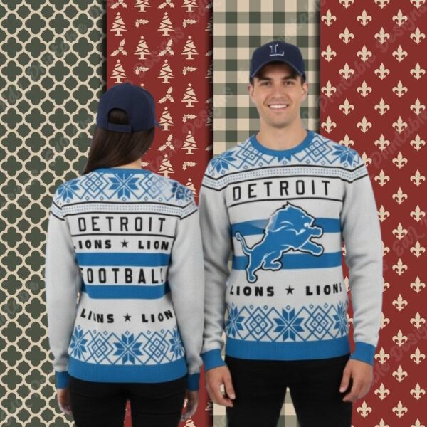 Detroit Lions Football Grey Blue Best Xmas Ugly Sweater