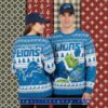 Detroit Lions Ho Ho Ho Mickey Mouse Blue Ladies Christmas Ugly Sweater