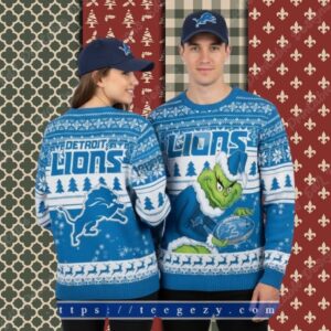 Detroit Lions Funny Grinch Stole Blue Adults Christmas Ugly Sweater