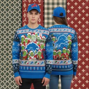 Detroit Lions Grinch Claus Blue Family Christmas Ugly Sweater