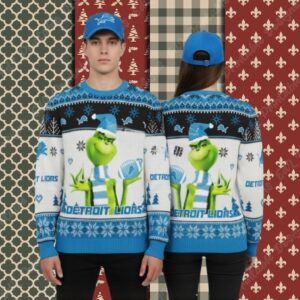 Detroit Lions Grinch Fan Blue Christmas Vacation Ugly Sweater