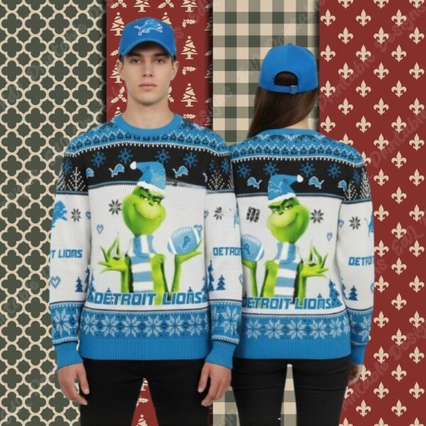 Detroit Lions Grinch Fan Blue Christmas Vacation Ugly Sweater