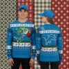 Detroit Lions Personalized Player Blue Couples Christmas Ugly Sweater