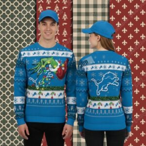Detroit Lions Grinch Hand Light Blue Best Christmas Ugly Sweater