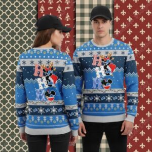 Detroit Lions Ho Ho Ho Mickey Mouse Blue Ladies Christmas Ugly Sweater