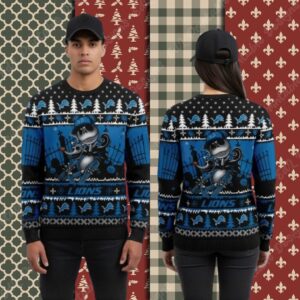 Detroit Lions Jack Skellington Zero Blue Big Tall Christmas Ugly Sweater