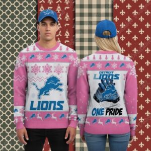 Detroit Lions One Pride Pink Funny Xmas Ugly Sweater
