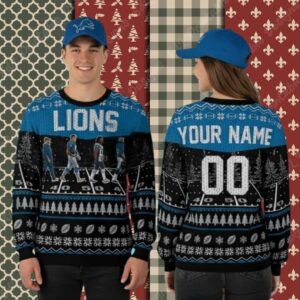 Detroit Lions Personalized Game Day Black Best Christmas Ugly Sweater