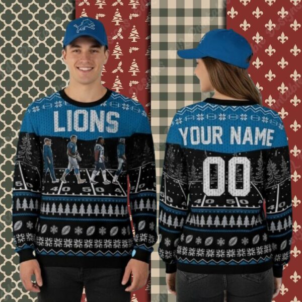 Detroit Lions Personalized Game Day Black Best Christmas Ugly Sweater