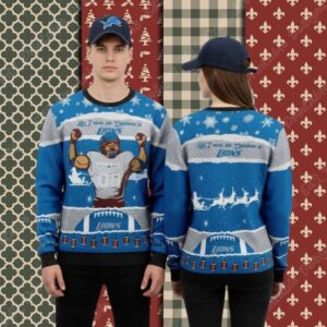 Detroit Lions Personalized Player Blue Couples Christmas Ugly Sweater