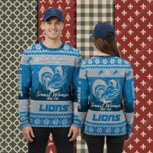 Detroit Lions Real Women Love Football Blue Xmas Party Ugly Sweater