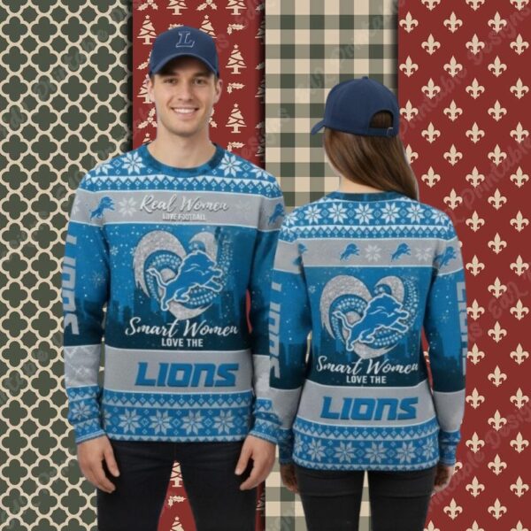 Detroit Lions Real Women Love Football Blue Xmas Party Ugly Sweater