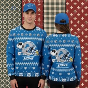 Detroit Lions Snoopy Woodstock Blue Womens Christmas Ugly Sweater