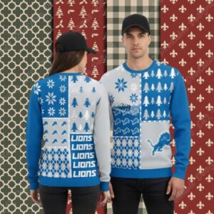Detroit Lions Xmas Tree Blue Big Tall Christmas Ugly Sweater