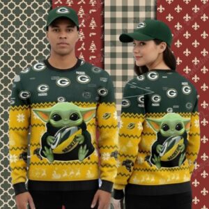 Green Bay Packers Baby Yoda Yellow Womens Christmas Ugly Sweater