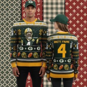 Green Bay Packers Brett Favre Player Family Christmas Ugly Sweater