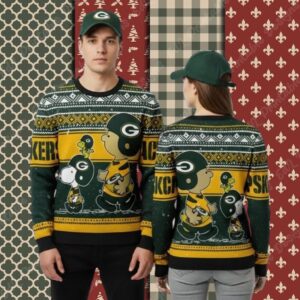 Green Bay Packers Charlie Brown Snoopy Mens Christmas Ugly Sweater