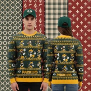 Green Bay Packers Disney Mickey Player Yellow Big Tall Christmas Ugly Sweater