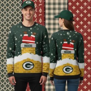 Green Bay Packers Funny Santa Claus Chymney Cheap Christmas Ugly Sweater
