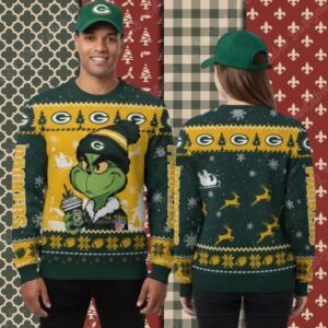 Green Bay Packers Grinch Coffee Yellow Womens Christmas Ugly Sweater