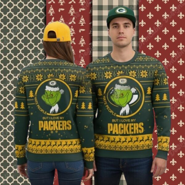 Green Bay Packers Grinch Love Cute Christmas Ugly Sweater
