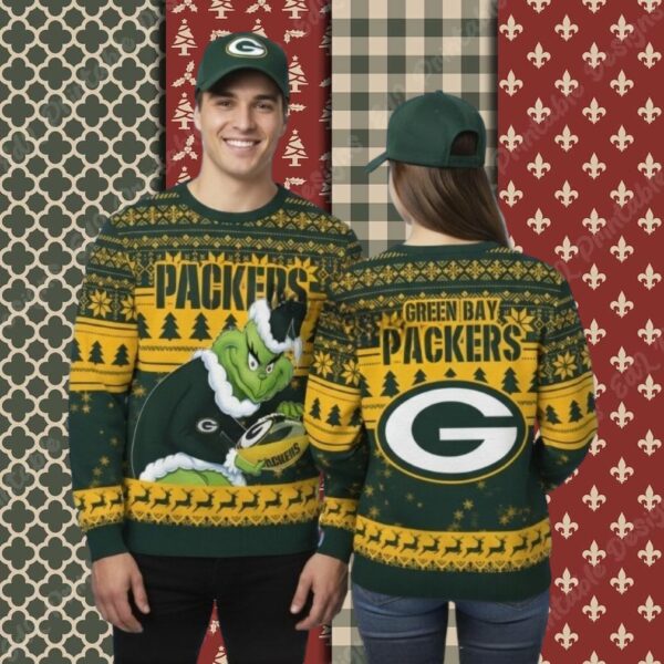 Green Bay Packers Grinch Stole Ball Yellow Cheap Christmas Ugly Sweater