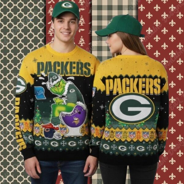 Green Bay Packers Grinch Viking Mens Christmas Ugly Sweater