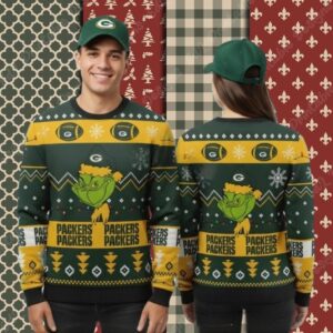 Green Bay Packers Grinch Xmas Yellow Funny Christmas Ugly Sweater