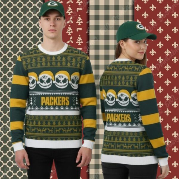 Green Bay Packers Jack Skellington Horror Couples Christmas Ugly Sweater