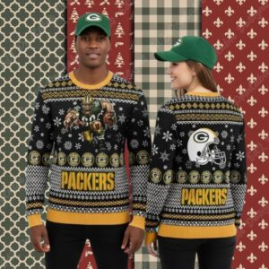 Green Bay Packers Mascot Yellow Womens Christmas Ugly Sweater