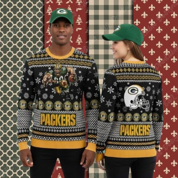 Green Bay Packers Mascot Yellow Womens Christmas Ugly Sweater