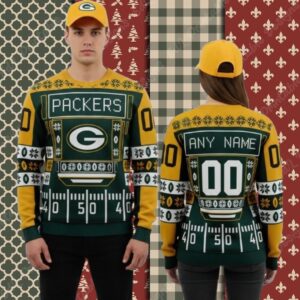 Green Bay Packers Personalized Yellow Womens Christmas Ugly Sweater