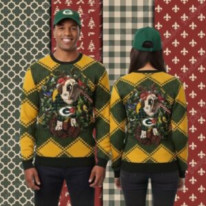 Green Bay Packers Pug Dog Yellow Mens Christmas Ugly Sweater