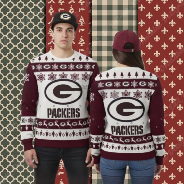 Green Bay Packers Reindeer Pattern Xmas Party Ugly Sweater