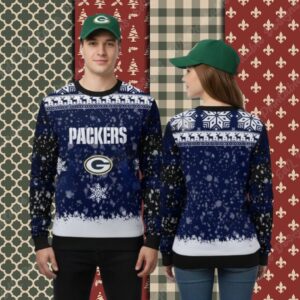 Green Bay Packers Reindeer Snowflakes Womens Christmas Ugly Sweater