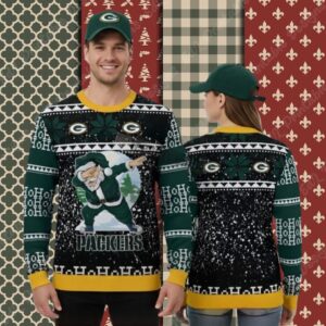 Green Bay Packers Santa Claus Ho Ho Ho Yellow Cute Christmas Ugly Sweater