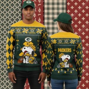 Green Bay Packers Snoopy Woodstock Yellow Cool Christmas Ugly Sweater