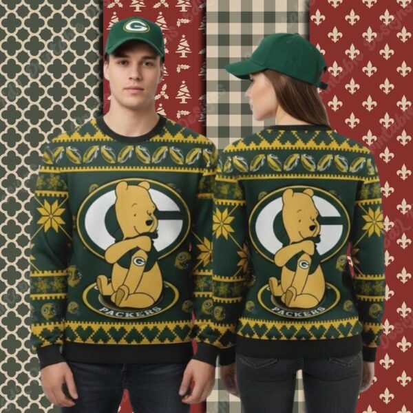 Green Bay Packers Winnie The Pooh Yellow Cool Christmas Ugly Sweater