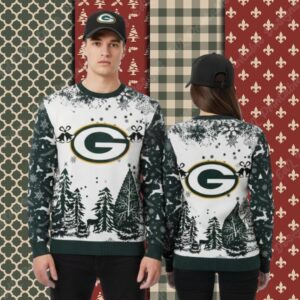Green Bay Packers Xmas Bell White Couples Christmas Ugly Sweater