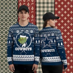 I Hate People Grinch Love Dallas Cowboys Blue Family Xmas Ugly Sweater