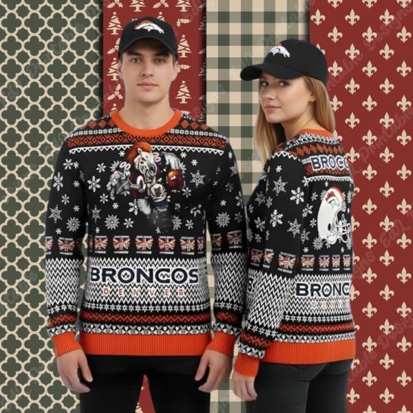 Mascot Denver Broncos Black Orange Family Christmas Ugly Sweater